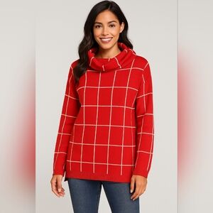 KIRUNDO Orange Windowpane Turtleneck Sweater